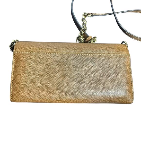 Michael Kors Leather Wallet Crossbody Bag Tan Chain Strap Saffiano Leather - Picture 3 of 10